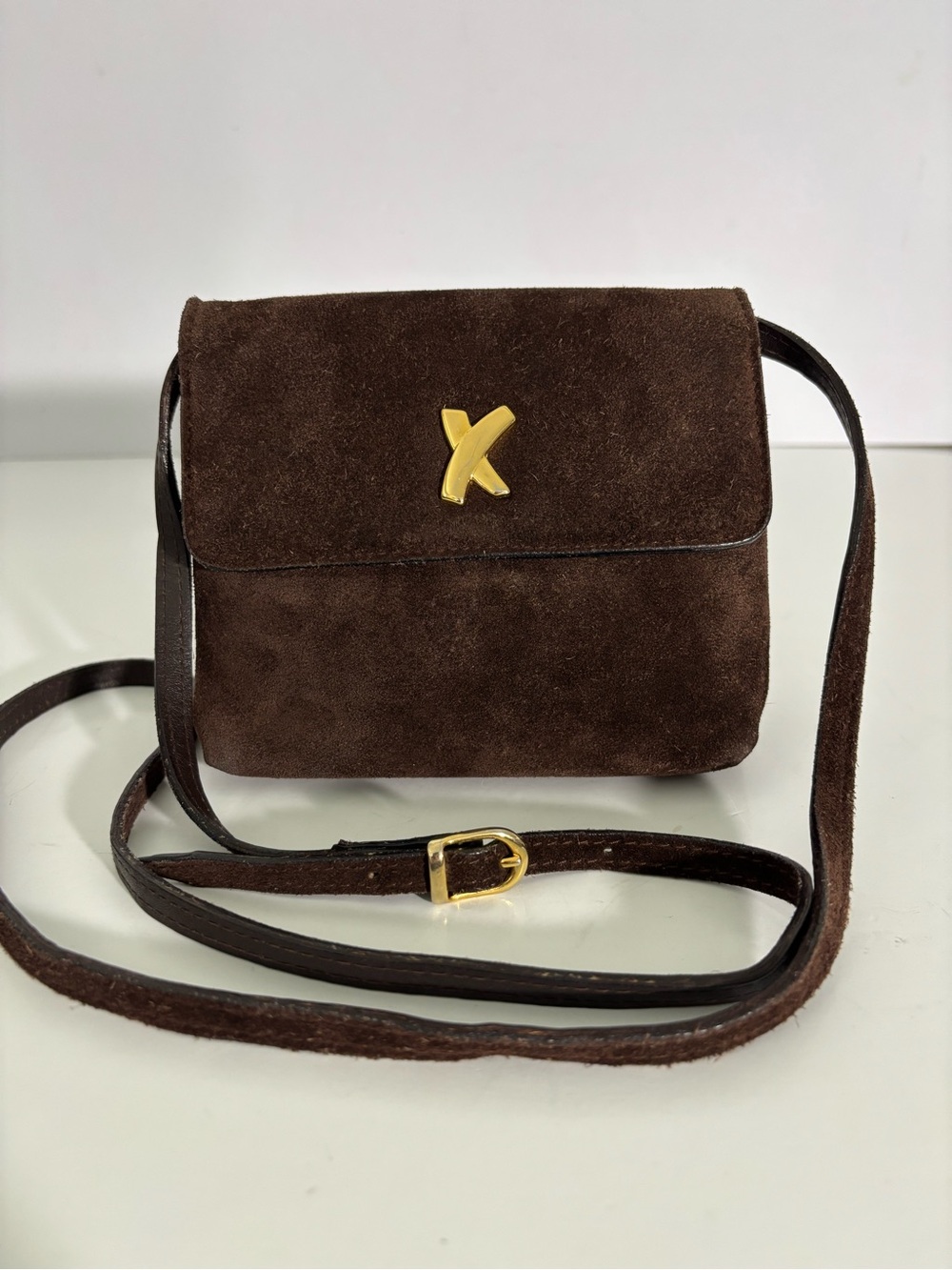 Paloma Picasso Vintage Brown Suede Crossbody Bag